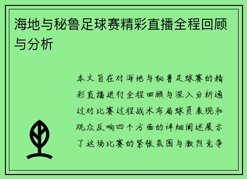 海地与秘鲁足球赛精彩直播全程回顾与分析