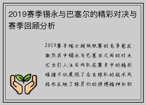 2019赛季锡永与巴塞尔的精彩对决与赛季回顾分析