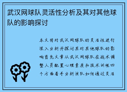 武汉网球队灵活性分析及其对其他球队的影响探讨