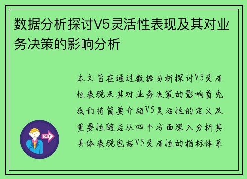 数据分析探讨V5灵活性表现及其对业务决策的影响分析