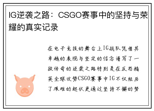 IG逆袭之路：CSGO赛事中的坚持与荣耀的真实记录